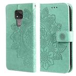 For Motorola Moto G Play 2021 7-petal Flowers Embossing Pattern Horizontal Flip PU Leather Case with Holder & Card Slots & Wallet & Photo Frame(Green)