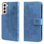 For Samsung Galaxy S21 5G 7-petal Flowers Embossing Pattern Horizontal Flip PU Leather Case with Holder & Card Slots & Wallet & Photo Frame(Blue)
