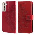 For Samsung Galaxy S21 5G 7-petal Flowers Embossing Pattern Horizontal Flip PU Leather Case with Holder & Card Slots & Wallet & Photo Frame(Red)