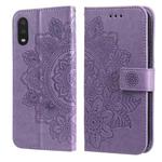 For Samsung Galaxy A02 7-petal Flowers Embossing Pattern Horizontal Flip PU Leather Case with Holder & Card Slots & Wallet & Photo Frame(Light Purple)