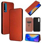 For TCL 20S Carbon Fiber Texture Horizontal Flip TPU + PC + PU Leather Case with Card Slot(Brown)