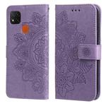 For Xiaomi Redmi 9C 7-petal Flowers Embossing Pattern Horizontal Flip PU Leather Case with Holder & Card Slots & Wallet & Photo Frame(Light Purple)