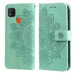 For Xiaomi Redmi 9C 7-petal Flowers Embossing Pattern Horizontal Flip PU Leather Case with Holder & Card Slots & Wallet & Photo Frame(Green)