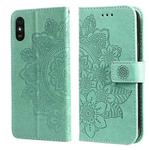 For Xiaomi Redmi 9A 7-petal Flowers Embossing Pattern Horizontal Flip PU Leather Case with Holder & Card Slots & Wallet & Photo Frame(Green)