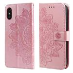 For Xiaomi Redmi 9A 7-petal Flowers Embossing Pattern Horizontal Flip PU Leather Case with Holder & Card Slots & Wallet & Photo Frame(Rose Gold)