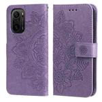 For Xiaomi Redmi K40/K40 Pro/Poco F3/ Mi 11i 7-petal Flowers Embossing Pattern Horizontal Flip PU Leather Case with Holder & Card Slots & Wallet & Photo Frame(Light Purple)