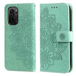 For Xiaomi Redmi K40/K40 Pro/Poco F3/ Mi 11i 7-petal Flowers Embossing Pattern Horizontal Flip PU Leather Case with Holder & Card Slots & Wallet & Photo Frame(Green)