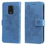 For Xiaomi Redmi Note 9s/Note 9 Pro 4G/Note 9 Pro Max 7-petal Flowers Embossing Pattern Horizontal Flip PU Leather Case with Holder & Card Slots & Wallet & Photo Frame(Blue)