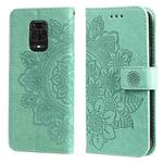 For Xiaomi Redmi Note 9s/Note 9 Pro 4G/Note 9 Pro Max 7-petal Flowers Embossing Pattern Horizontal Flip PU Leather Case with Holder & Card Slots & Wallet & Photo Frame(Green)