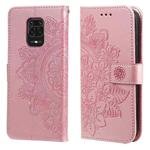 For Xiaomi Redmi Note 9s/Note 9 Pro 4G/Note 9 Pro Max 7-petal Flowers Embossing Pattern Horizontal Flip PU Leather Case with Holder & Card Slots & Wallet & Photo Frame(Rose Gold)