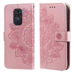 For Xiaomi Redmi Note 9 4G (Foreign Version) / Mi 10X 4G 7-petal Flowers Embossing Pattern Horizontal Flip PU Leather Case with Holder & Card Slots & Wallet & Photo Frame(Rose Gold)