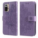 For Xiaomi Redmi Note 10 4G / Note 10s 7-petal Flowers Embossing Pattern Horizontal Flip PU Leather Case with Holder & Card Slots & Wallet & Photo Frame(Light Purple)