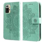 For Xiaomi Redmi Note 10 4G / Note 10s 7-petal Flowers Embossing Pattern Horizontal Flip PU Leather Case with Holder & Card Slots & Wallet & Photo Frame(Green)