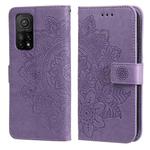 For Xiaomi Mi 10T Pro 7-petal Flowers Embossing Pattern Horizontal Flip PU Leather Case with Holder & Card Slots & Wallet & Photo Frame(Light Purple)