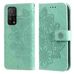 For Xiaomi Mi 10T Pro 7-petal Flowers Embossing Pattern Horizontal Flip PU Leather Case with Holder & Card Slots & Wallet & Photo Frame(Green)