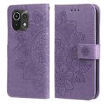 For Xiaomi Mi 11 7-petal Flowers Embossing Pattern Horizontal Flip PU Leather Case with Holder & Card Slots & Wallet & Photo Frame(Light Purple)