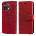 For Xiaomi Mi 11 7-petal Flowers Embossing Pattern Horizontal Flip PU Leather Case with Holder & Card Slots & Wallet & Photo Frame(Red)