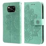 For Xiaomi Poco X3/X3 Pro/X3 NFC 7-petal Flowers Embossing Pattern Horizontal Flip PU Leather Case with Holder & Card Slots & Wallet & Photo Frame(Green)