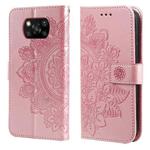 For Xiaomi Poco X3/X3 Pro/X3 NFC 7-petal Flowers Embossing Pattern Horizontal Flip PU Leather Case with Holder & Card Slots & Wallet & Photo Frame(Rose Gold)