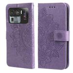 For Xiaomi Mi 11 Ultra 7-petal Flowers Embossing Pattern Horizontal Flip PU Leather Case with Holder & Card Slots & Wallet & Photo Frame(Light Purple)