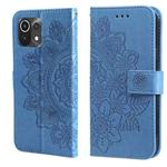 For Xiaomi Mi 11 Lite 7-petal Flowers Embossing Pattern Horizontal Flip PU Leather Case with Holder & Card Slots & Wallet & Photo Frame(Blue)