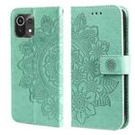 For Xiaomi Mi 11 Lite 7-petal Flowers Embossing Pattern Horizontal Flip PU Leather Case with Holder & Card Slots & Wallet & Photo Frame(Green)
