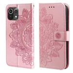 For Xiaomi Mi 11 Lite 7-petal Flowers Embossing Pattern Horizontal Flip PU Leather Case with Holder & Card Slots & Wallet & Photo Frame(Rose Gold)