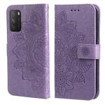 For Xiaomi Poco M3 / Redmi Note 9 4G 7-petal Flowers Embossing Pattern Horizontal Flip PU Leather Case with Holder & Card Slots & Wallet & Photo Frame(Light Purple)