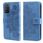 For Xiaomi Poco M3 / Redmi Note 9 4G 7-petal Flowers Embossing Pattern Horizontal Flip PU Leather Case with Holder & Card Slots & Wallet & Photo Frame(Blue)