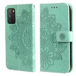 For Xiaomi Poco M3 / Redmi Note 9 4G 7-petal Flowers Embossing Pattern Horizontal Flip PU Leather Case with Holder & Card Slots & Wallet & Photo Frame(Green)