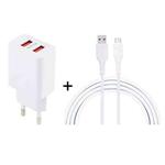 LZ-705 2 in 1 5V Dual USB Travel Charger + 1.2m USB to Micro USB Data Cable Set, EU Plug(White)