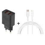 LZ-705 2 in 1 5V Dual USB Travel Charger + 1.2m USB to USB-C / Type-C Data Cable Set, EU Plug(Black)