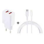 LZ-705 2 in 1 5V Dual USB Travel Charger + 1.2m USB to 8 Pin Data Cable Set, EU Plug(White)