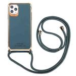 For iPhone 12 Electroplating TPU Four-Corner Shockproof Protective Case with Lanyard(Grass Gray)
