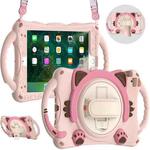 Cute Cat King Kids Shockproof Silicone Tablet Case with Holder & Shoulder Strap & Handle For iPad mini 5 / 4 / 3 / 2 /1(Pink)