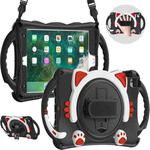 Cute Cat King Kids Shockproof Silicone Tablet Case with Holder & Shoulder Strap & Handle For iPad mini 5 / 4 / 3 / 2 /1(Black Red)