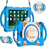 Cute Cat King Kids Shockproof Silicone Tablet Case with Holder & Shoulder Strap & Handle For iPad mini 5 / 4 / 3 / 2 /1(Light Blue)