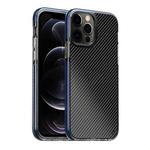 For iPhone 12 Pro Max Transparent Carbon Fiber  + TPU Shockproof Case(Blue)