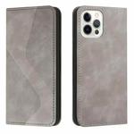 For iPhone 12 / 12 Pro Skin Feel Magnetic S-type Solid Color Horizontal Flip Leather Case with Holder & Card Slot & Wallet(Grey)
