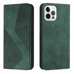 For iPhone 12 / 12 Pro Skin Feel Magnetic S-type Solid Color Horizontal Flip Leather Case with Holder & Card Slot & Wallet(Green)