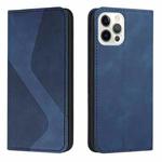 For iPhone 12 / 12 Pro Skin Feel Magnetic S-type Solid Color Horizontal Flip Leather Case with Holder & Card Slot & Wallet(Blue)