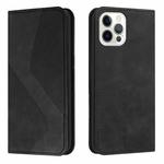 For iPhone 12 / 12 Pro Skin Feel Magnetic S-type Solid Color Horizontal Flip Leather Case with Holder & Card Slot & Wallet(Black)