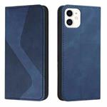 For iPhone 12 mini Skin Feel Magnetic S-type Solid Color Horizontal Flip Leather Case with Holder & Card Slot & Wallet (Blue)
