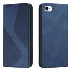 For iPhone SE 2022 / SE 2020 / 8 / 7 Skin Feel Magnetic S-type Solid Color Horizontal Flip Leather Case with Holder & Card Slot & Wallet(Blue)