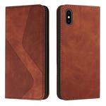 Skin Feel Magnetic S-type Solid Color Horizontal Flip Leather Case with Holder & Card Slot & Wallet For iPhone X / XS(Brown)