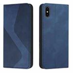 Skin Feel Magnetic S-type Solid Color Horizontal Flip Leather Case with Holder & Card Slot & Wallet For iPhone X / XS(Blue)