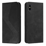 Skin Feel Magnetic S-type Solid Color Horizontal Flip Leather Case with Holder & Card Slot & Wallet For iPhone X / XS(Black)