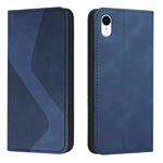 For iPhone XR Skin Feel Magnetic S-type Solid Color Horizontal Flip Leather Case with Holder & Card Slot & Wallet(Blue)