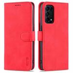 For OPPO Reno5 / Reno5 K AZNS Skin Feel Calf Texture Horizontal Flip Leather Case with Card Slots & Holder & Wallet(Red)