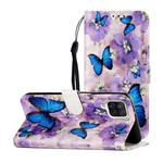 For Samsung Galaxy A22 4G Oil Embossed Pattern Horizontal Flip PU Leather Case with Holder & Card Slots & Wallet & Lanyard(Purple Flower Butterfly)